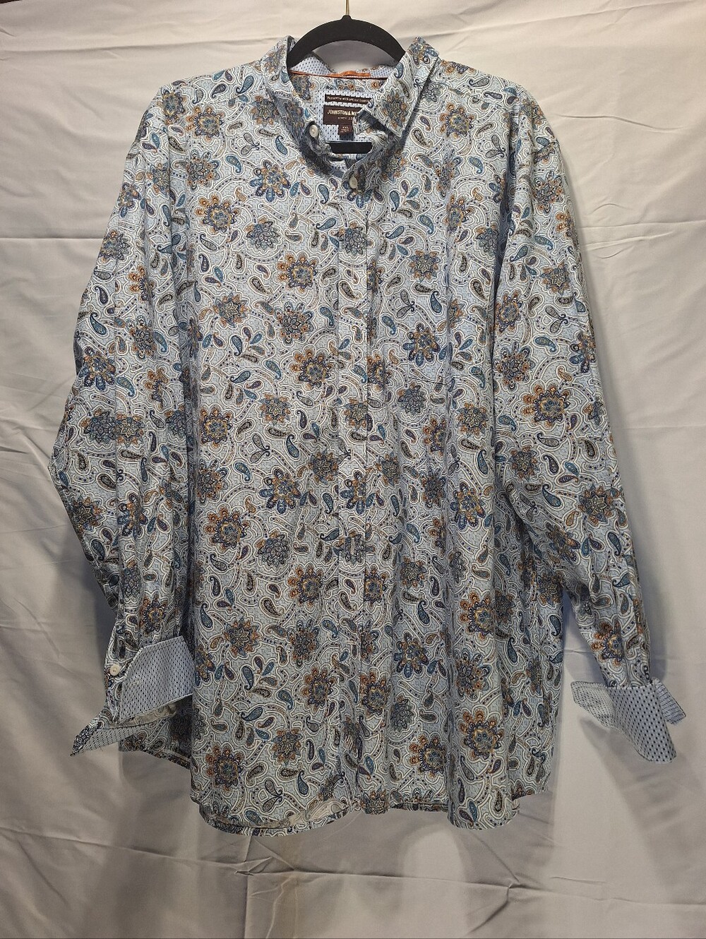 Johnston & Murphy Light Blue Paisley Floral Button-Down Shirt Men's 2XL